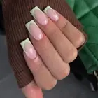 Press on Nails Colorful Wavy Green Edge Short Square French False Nails Simple
