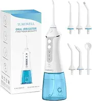 TUREWELL FC1591 Water Flosser for Teeth, Portable Cordless Oral Irrigator with 6 Jet Tips, 3 Cleaning Modes, IPX7 Waterproof, 300ml Water Tank and USB Rechargeable for Travel/Home