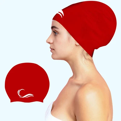 Red - Large Swimming Cap for Long Hair, Dreadlocks, Braids - Waterproof Silicone