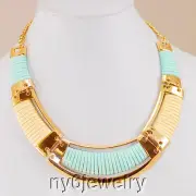 Gold Fashion Necklace w/Leather Accents and Gold Tone Clasp 19-22"