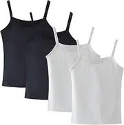 [Lohhbve] 4 Pack Classic Solid Camisole Undershirts for Kids 2-10 Years Toddler Girls Cotton Racerback Tank Top Multipack, 2Black + 2White, 6-7 Years