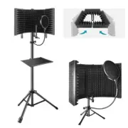 5 Panel Microphone Isolation Shield Vocal Booth for Recording Sound Tripod Stand