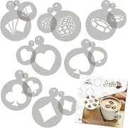 NAKLEO Coffee Biscuits Decoration Reusable Plastic Baking Stencil - 7 x 7 cm and 11 x 11 cm - Card Games Cube - Art Crafts DIY Cookies Pastry Biscuits Cake Glaze Kitchen Icing