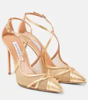 [Aquazzura] Aquazzura Shear 105 metallic leather and mesh pumps AU 8 gold