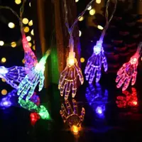 在飛比找蝦皮商城優惠-萬聖節燈串 10 英尺 20 LED 透明骷髏手形裝飾吊燈防