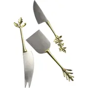 3pc LVD S/Steel Cheese/Pate Knife w/ Brass Handle Cutlery Utensils Botanical