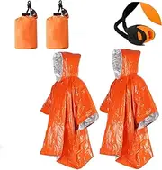 2pcs Emergency Blanket Poncho, 39.3 x 53inch Thermal Mylar Space Blanket Rain Ponchos Survival Gear and Equipment for Outdoor Activity Camping Hiking