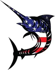 Extra Large, Waterproof USA Flag Swordfish Sticker 5x5 in, 1 Pc. XL Fishing Bumper Stickers. Premium Patriotic American Fisherman Vinyl Decals for Boat, Truck, Car, Tackle Box, Ice Cooler, RV Camper