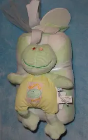 Blankets & Beyond Plush Yellow Frog w/ Polka Dot Blanket Gift Set Green White