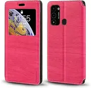 [Shantime] Viewable Window Leather Flip Case Compatible with Tecno Spark 9, Elegant Design Clear Display Invisible Magnetic Cover and Card Slot(Rose Red)
