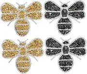 Angoily 4pcs Bee Rhinestone Patches: Sparkling Appliques Iron On Crystal Decorative Embroidered Patches for Clothes Shoes Bags DIY Crafts