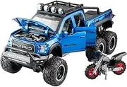 Scale Finished Model Car 1/24 for Ford Raptor F150 Truck with Pull Back Scale Metal Car Model Miniature Diecast Vehicles Miniature Replica Car(Blue)