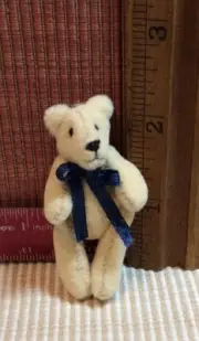 dollhouse miniatures 1:12 Handmade Posable Light Tan Bear With Dark Blue Bow