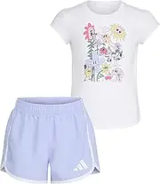 [adidas] Girls Cap Sleeve Tee Shirt and Woven Short Set
