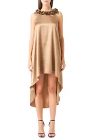 Endless Rose Rosette Collar Satin High-Low Dress