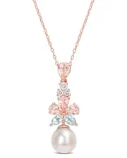 Rina Limor 18K Rose Gold Over Silver 2.76 ct. tw. Gemstone 9.5-10mm Pearl Floral Drop Pendant