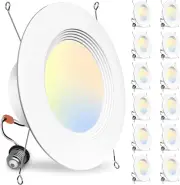 12 Pack 5/6 Inch LED Retrofit Recessed Lighting, Selectable 5CCT, Baffle Trim Ca
