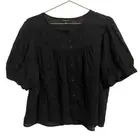 Madewell Puff-Sleeve Yoke Button-Front Top in Textured Plaid Black Size XXL NWT