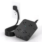 10 Ft Power Strip Long Cord, Extension Cord Surge Protector with Flat Plug, 8...