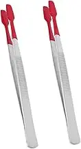 DOITOOL 2pcs Stainless Steel Stamp Handling Tweezers with Rubber Tips Flat Tip Collecting Tongs for Stamps Coins Delicate Items Versatile Scrapbook Hobby Tool