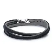 Leather Bracelet Black/Grey with Sterling Silver Plain Lock
