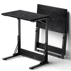 24" Folding C Shaped End Table Set of 2, Small Sofa Side Dark Black 2 Pcs