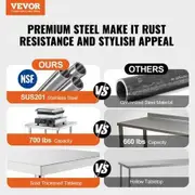Stainless Steel Food Prep Table 14 x 24 x 34 Inch Commercial Kitchen Worktable with 2 Adjustable Undershelf Heavy Duty Prep Table Metal Work Table for BBQ