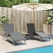 VRAXO Sun Loungers 2 pcs with Table Grey Poly Rattan -30KG,4002712