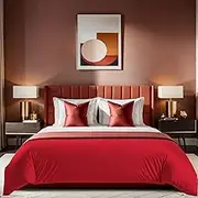 Premium Ranforce Single XXL Quilt Cover (155 x 220 cm), 100% Cotton, Red | Button Closure, 145 Thread Count | Machine Washable at 30°C, Soft & Durable