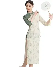 [ROYAL SMEELA] Chinese Dress Qipao Dresses Cheongsam Women Mandarin Collar Slit Cheongsam Dress Women's Retro Slim Fit Chinese Qipao Cheongsam Dress Evening Dress Chinese Clothing