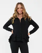 Evelyn Peplum Shirt Black