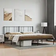 Bed Frame, Bed Base Bedstead Bedroom Platform Furniture Metal Bed Frame with Headboard Black 183x203 cm King Size