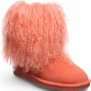 Bearpaw Boo Raspberry Pink Shearling Wool Curly Lamb Fur Mongolian Boots Size 8