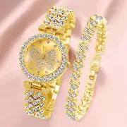 Women Butterfly Dial Watch Brand Design Female Clock Women Steel Bracelet Watch Quartz Luxury Fashion Set with Diamonds
