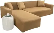 L Shape Sofa Covers,Corner Sofa Cover,Stretch Sofa Slipcovers L Shape Spandex Fabric Sectional Sofa Cover for 1/2/3/4 Seater Sofa with 1 Pieces Pillow Case,Brown,3 Seater/Sofa