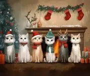 Christmas Cats Art Computer Mouse Pad Gift Cat Lovers Cute