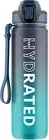 Water Bottle with Straw 32oz Time Marker to Drink, BPA Free, LeakProof (1 Pack)