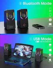 NOOTRY Gaming Speakers PC Surround Sound System Bass USB Desktop Computer RGB