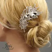 Bridal Hair Comb Clear Crystal Headpiece Wedding Accessories 5358 Feather Silver