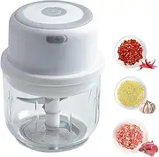 Electric Garlic Chopper Portable Small Food Processor, 300ML Glass Containers with Food Divider, Waterproof Body, One-touch Press to Chop Onion For Ginger, Chili, Fruit, Meat, Spices, Beans