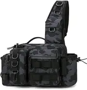 Fishing Tackle Backpack with Rod Holder, Sling Shoulder Bag (Black Camo)