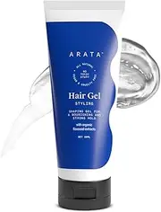 Arata All-Natural Hair Gel For Studio Styling, Shaping & Nourishment | Wet Strong-Hold Look For Men and Women | Ayurvedic Extracts Of Organic Flaxseed & Olive Oil - 1.7 Fl Oz