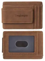 Genuine Leather Magnetic Front Pocket Money Clip Wallet RFID Blocking Deep Brown