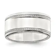 Sterling Silver 9.5mm Flat with Rope Edge Band Ring Size 10 Gift for Mother