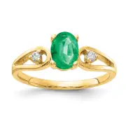 Solid 14k Yellow Gold 7x5mm Oval Simulated Emerald AA CZ Ring