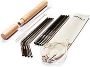 Zenify Reusable Metal Straws with Case + Bag + Cleaners - Stainless Steel Kids Smoothie Eco Friendly Drinking 8 Straight & Bent Angled Straw Gift Set - Plastic Paper Glass Silicone Bamboo Alternative