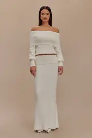 Charlotte Knit Maxi Skirt With Overlay - Ivory