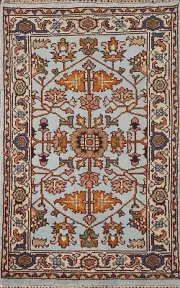 Geometric Light Blue Heriz Serapi Accent Rug 3'x5' Wool Handmade Foyer Carpet