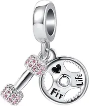 [OutstandLong] Womens Fitness Love Sports Charm Dumbbell Gym Workout Fir Lifer Bead Charms for Bracelet and Necklace, Metal, base