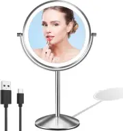 Lighted Makeup Mirror with Magnification, 8" Rechargeable Magnifying Mirror
